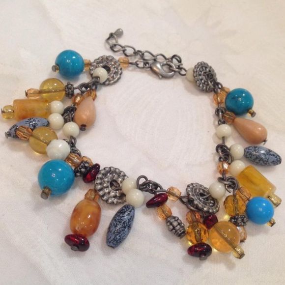 Vintage Boho Charm Bracelet Silver With Beads - Picture 3 of 4